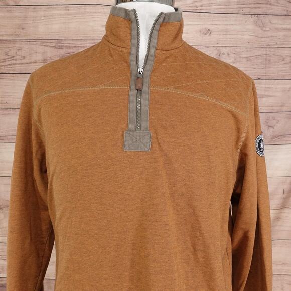 G.H. Bass & Co. Sweater Mens Large Brown Quarter Zip Pullover Patch Logo Heather - Picture 1 of 7